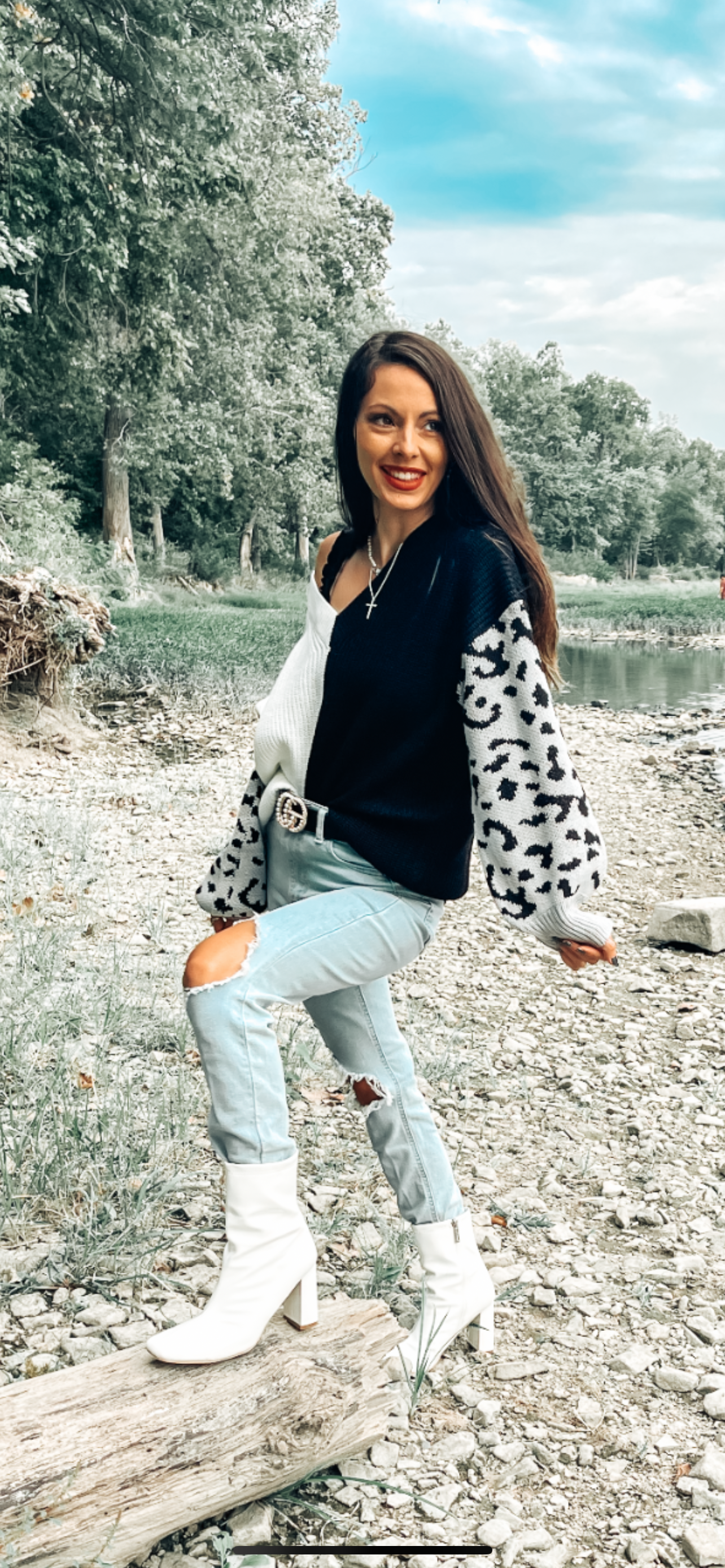 Leopard Sleeve Colorblock Sweater - Alexa Maries