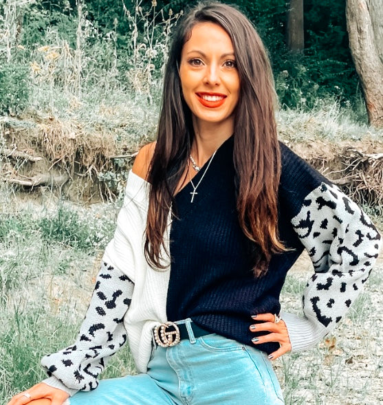 Leopard Sleeve Colorblock Sweater - Alexa Maries