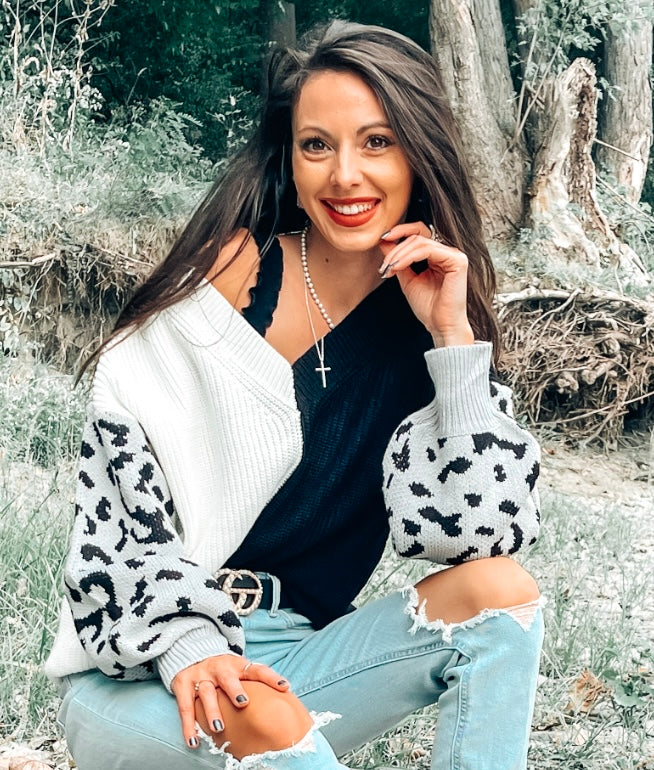 Leopard Sleeve Colorblock Sweater - Alexa Maries
