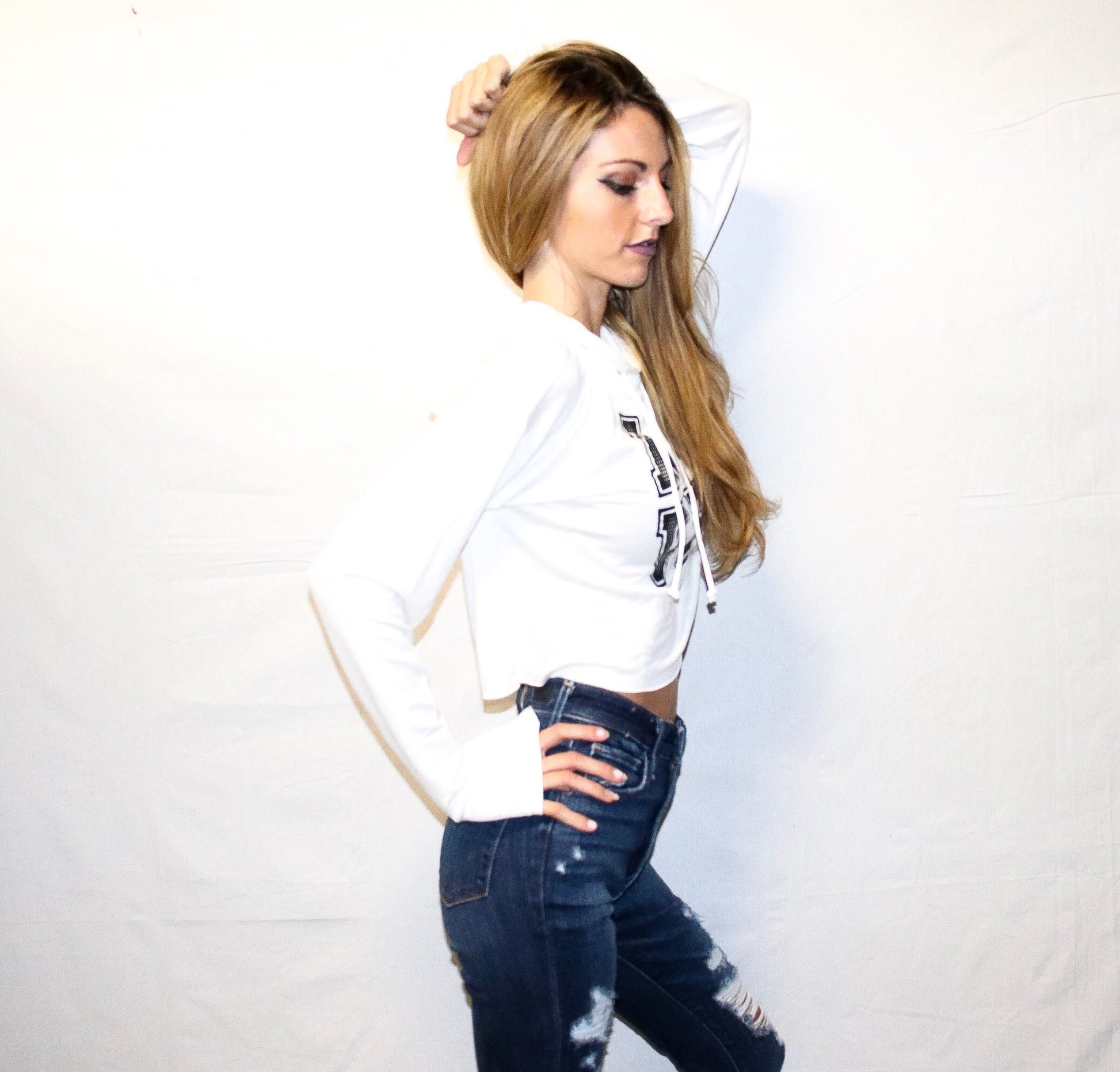 LOVE ME SOME FOOTBALL CROP HOODIE - Alexa Maries