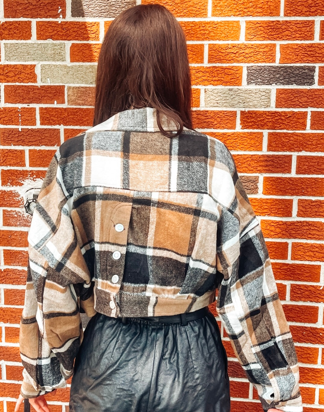 Expresso Plaid Cropped Shacket - Alexa Maries