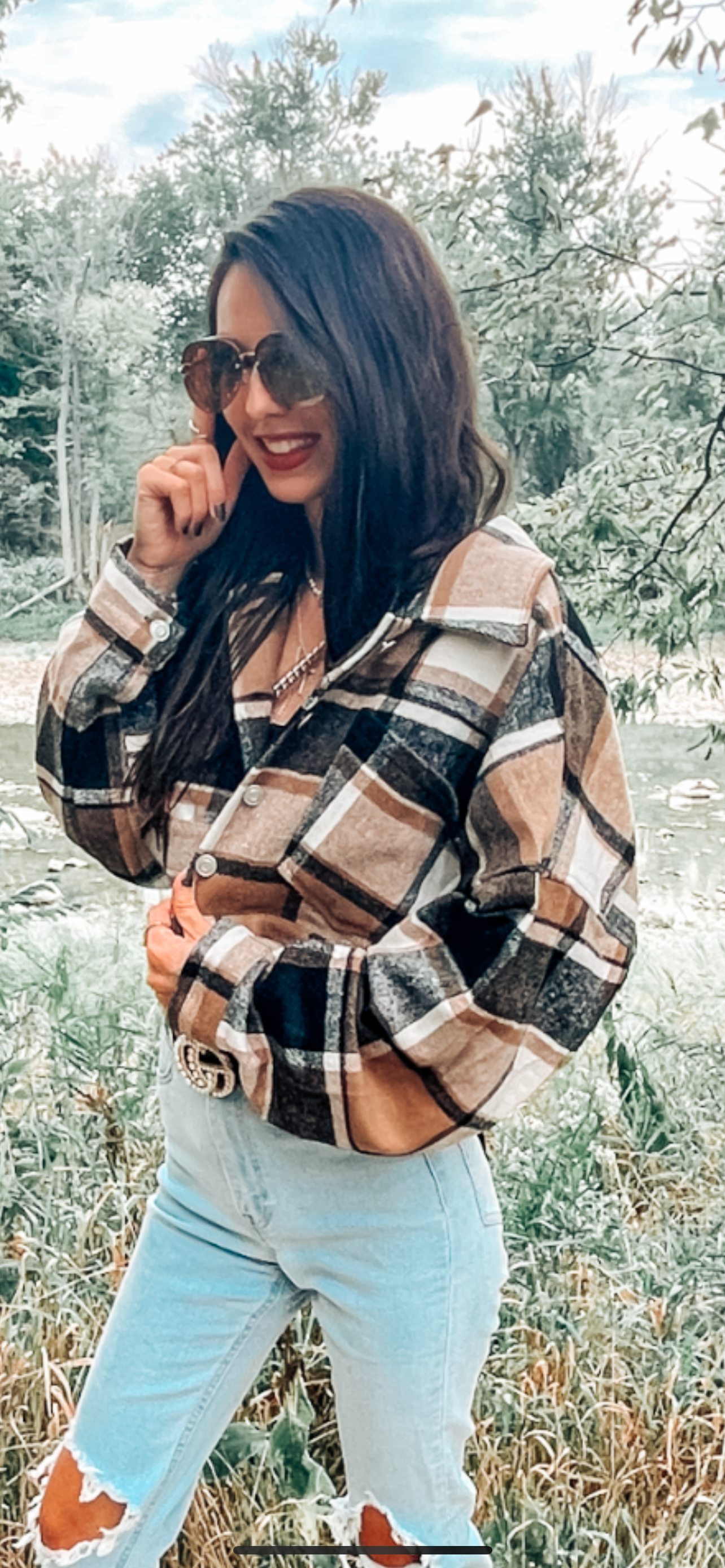 Expresso Plaid Cropped Shacket - Alexa Maries