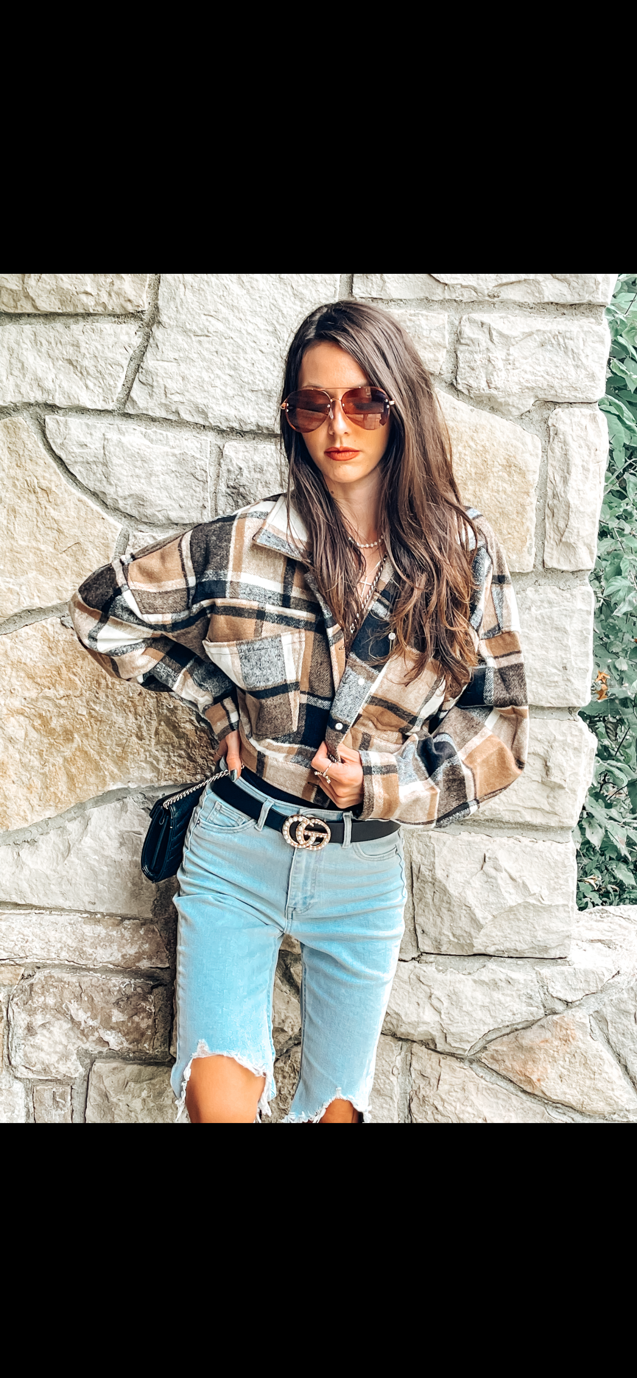 Expresso Plaid Cropped Shacket - Alexa Maries