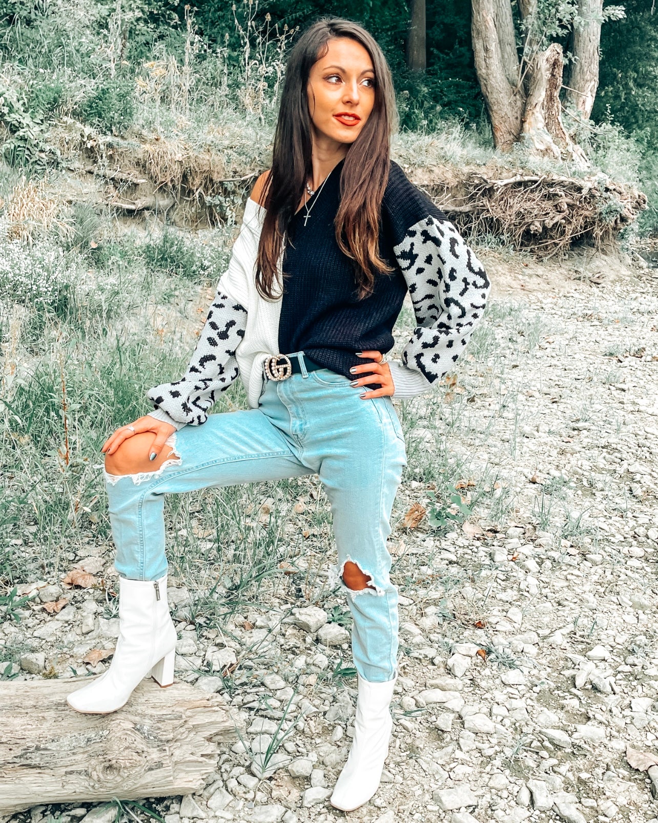 Leopard Sleeve Colorblock Sweater - Alexa Maries