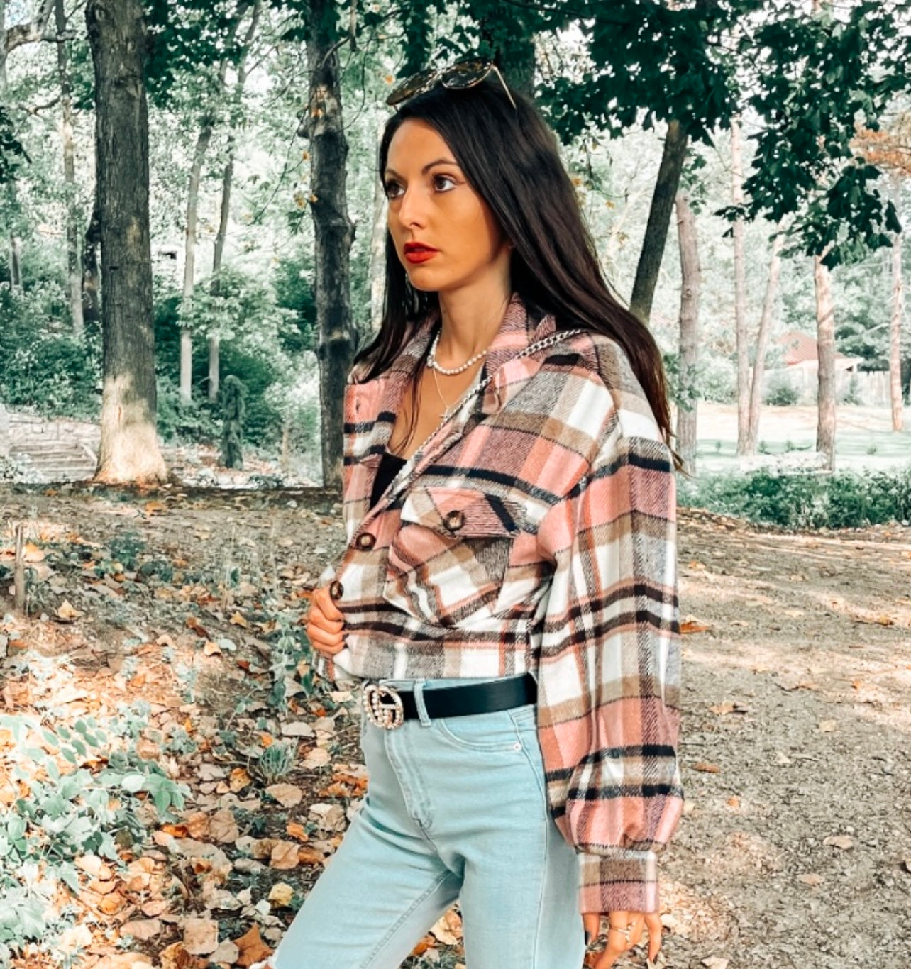 Strawberry plaid oversized shacket - Alexa Maries