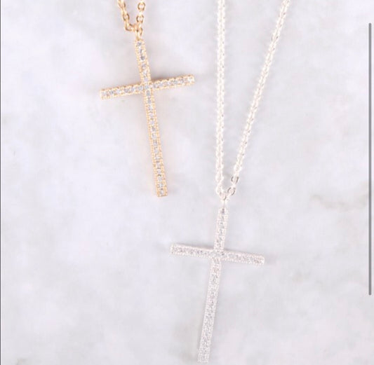 CZ Silver Cross Necklace - Alexa Maries
